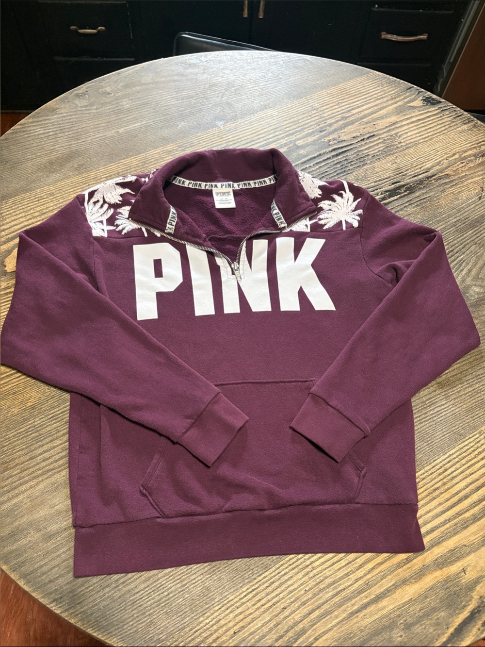 PINK Victoria's Secret Half-Zip Pullover Sweater in Plum with White Logo